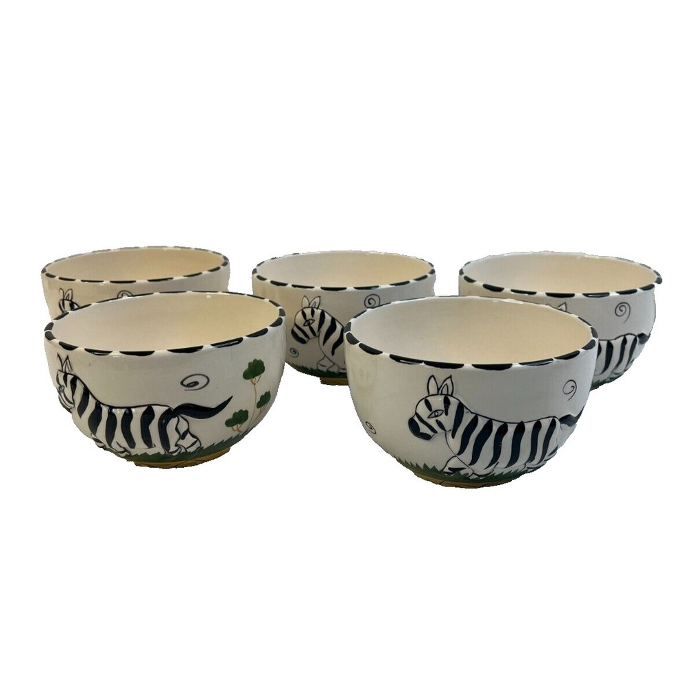 Zebra Deep Ceramic Bowls Emerald Round Cereal‎ Soup Kid Raised Zebra Set Of 5